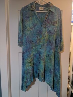 Go Fish Clothing Co Size XL Blue Shark Bite Hem Dress Beachy Tropical